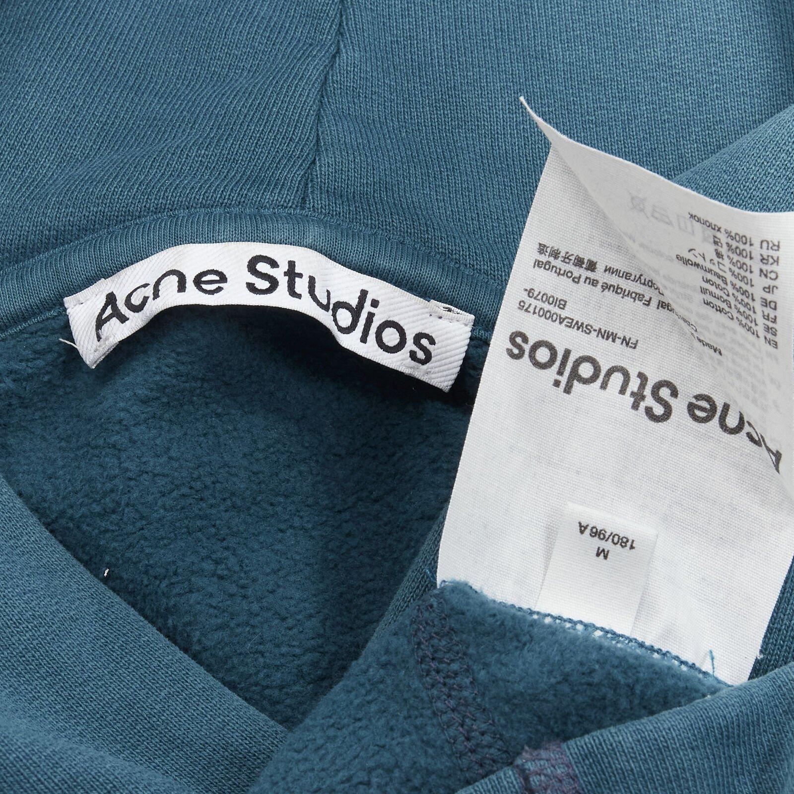 ACNE STUDIOS - Felpa con cappuccio oversize in cotone lavato blu turchese con stampa logo M in vendita 4