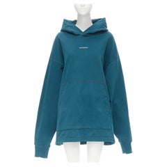 ACNE STUDIOS logo print washed cotton turquoise blue oversized hoodie M