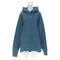 ACNE STUDIOS logo print washed cotton turquoise blue oversized hoodie M