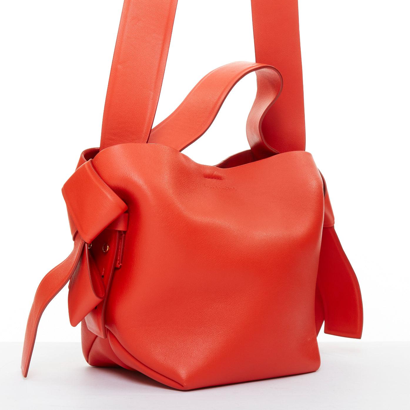 Red ACNE STUDIOS Musubi Mini red smooth leather ribbon side top handle bag For Sale