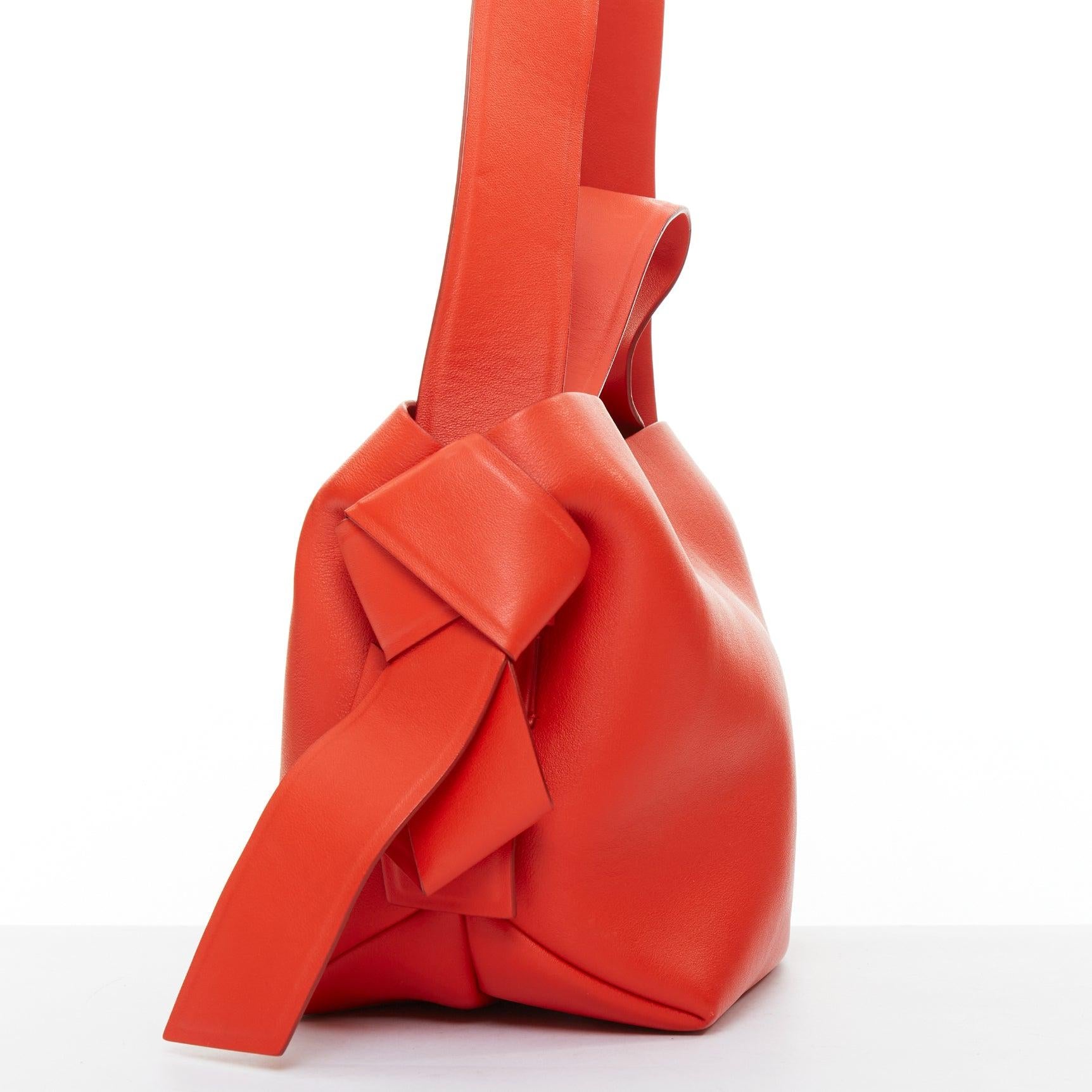 ACNE STUDIOS Musubi Mini red smooth leather ribbon side top handle bag In Fair Condition For Sale In Hong Kong, NT