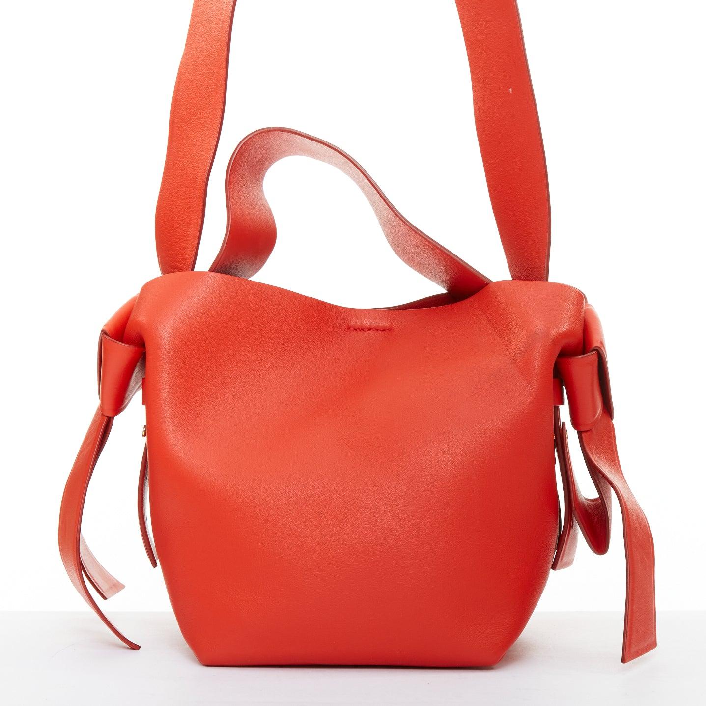 Women's ACNE STUDIOS Musubi Mini red smooth leather ribbon side top handle bag For Sale