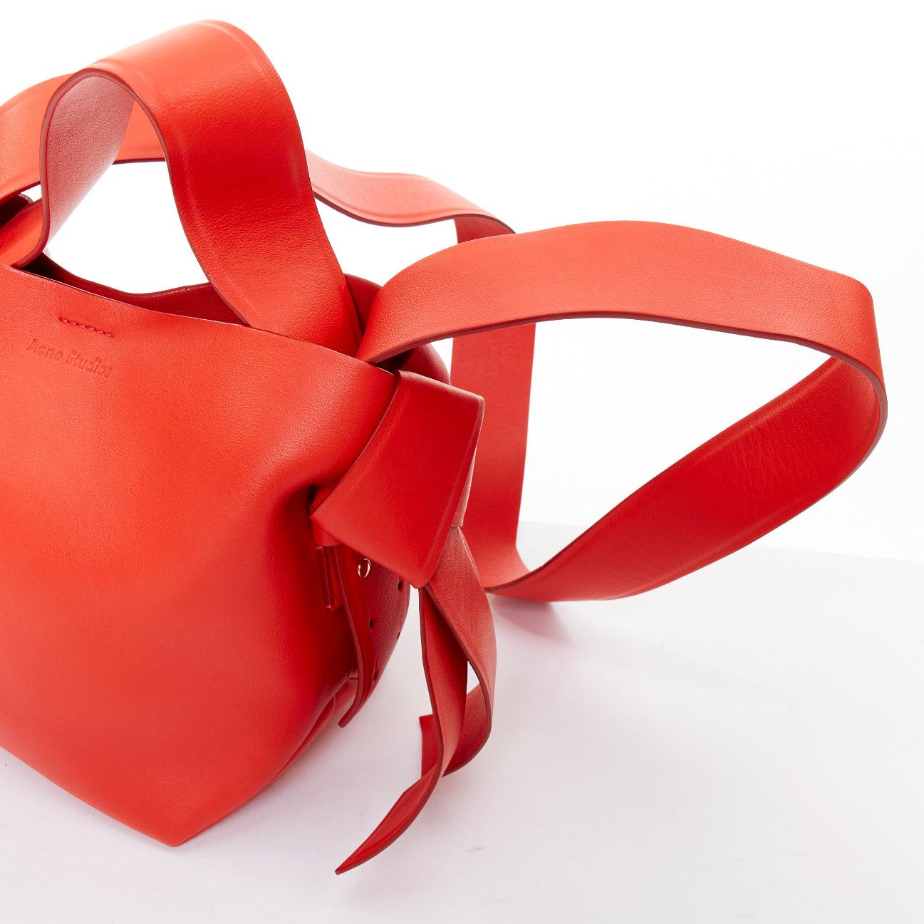 ACNE STUDIOS Musubi Mini red smooth leather ribbon side top handle bag For Sale 3