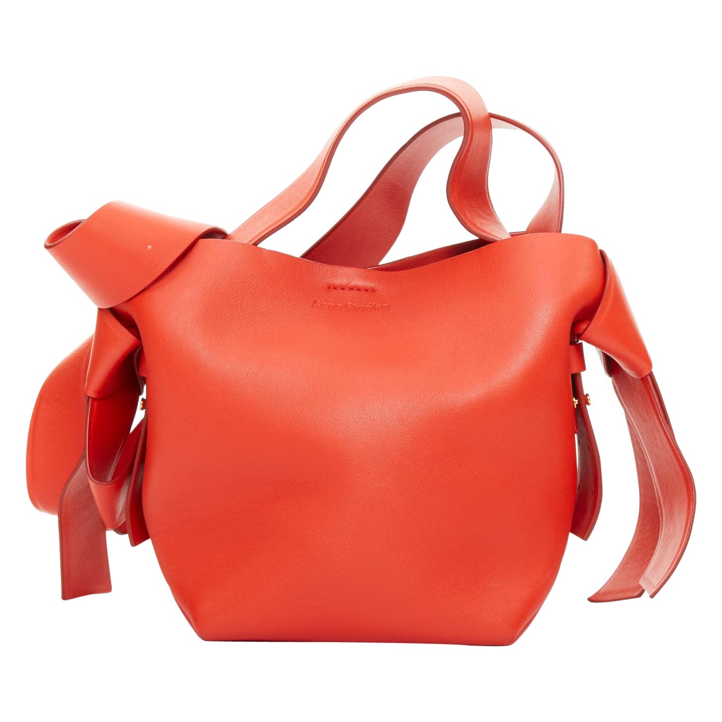 ACNE STUDIOS Musubi Mini red smooth leather ribbon side top handle bag For Sale