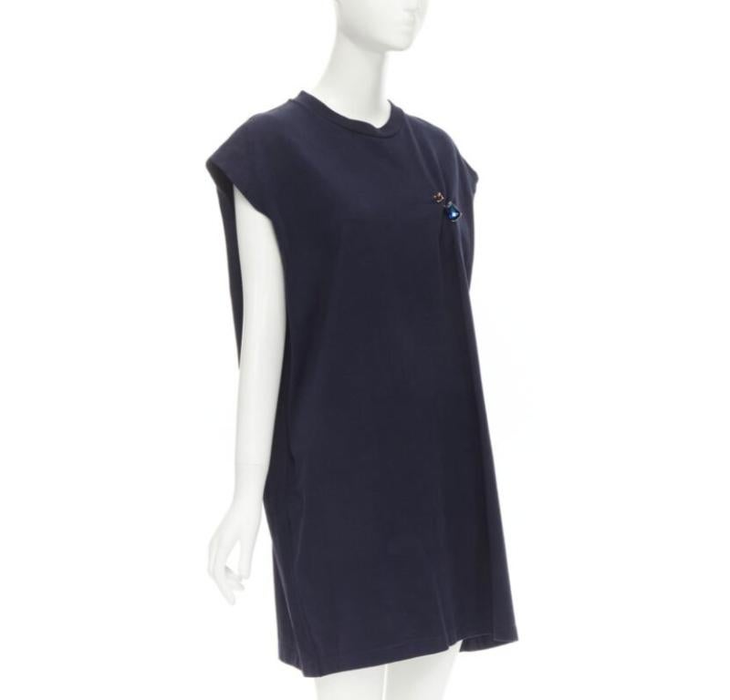 Black ACNE STUDIOS navy blue cotton jewel pin pinched oversized casual dress XS For Sale