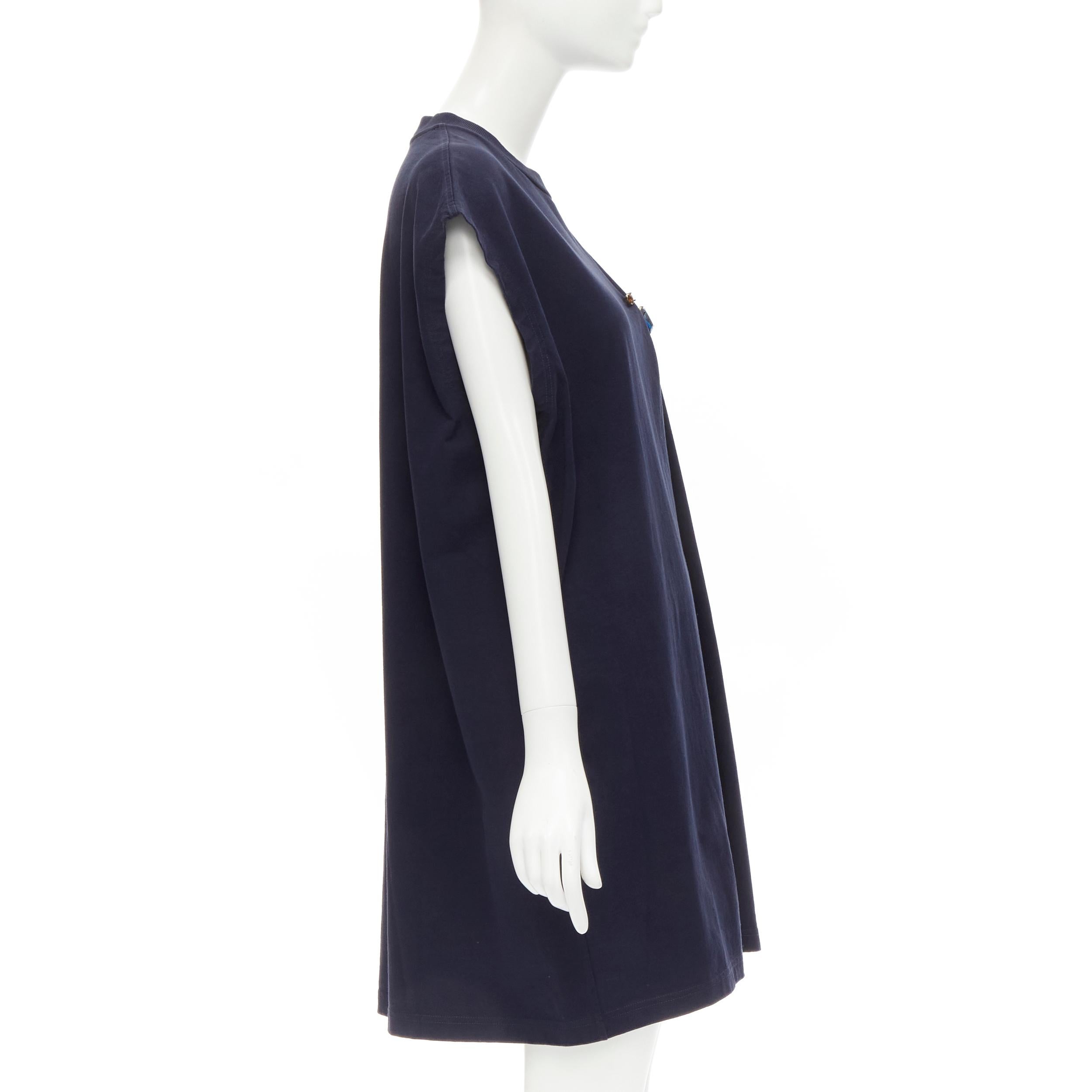 Black ACNE STUDIOS navy blue cotton jewel pin pinched oversized casual dress XS For Sale