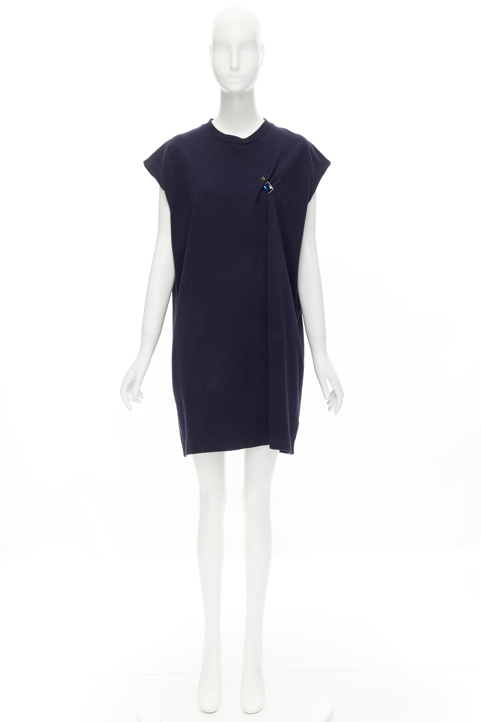 ACNE STUDIOS navy blue cotton jewel pin pinched oversized casual dress XS For Sale 3