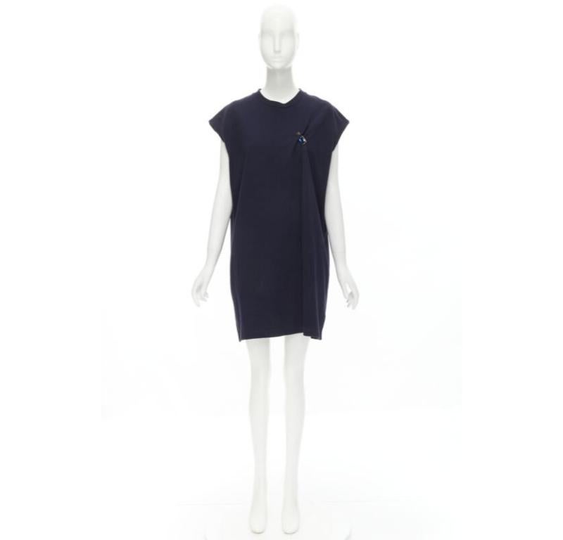 ACNE STUDIOS navy blue cotton jewel pin pinched oversized casual dress XS For Sale 4