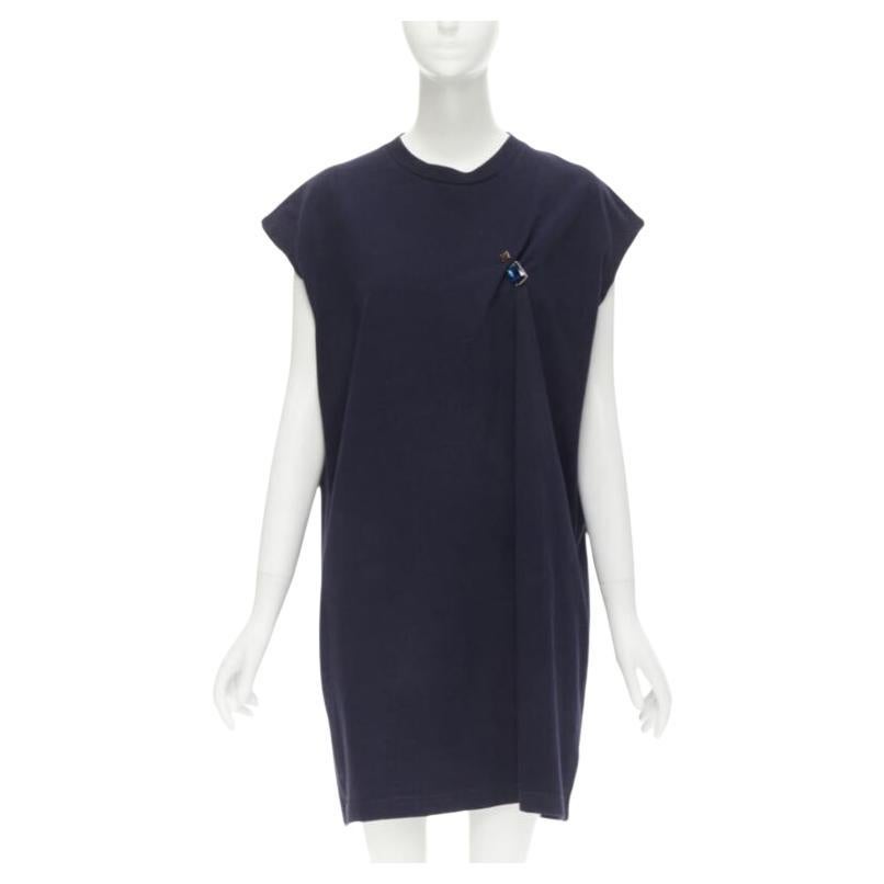 ACNE STUDIOS navy blue cotton jewel pin pinched oversized casual dress XS For Sale