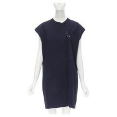 ACNE STUDIOS - Vestito casual oversize XS in cotone blu navy con spille gioiello