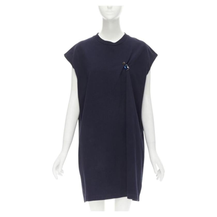ACNE STUDIOS navy blue cotton jewel pin pinched oversized casual dress XS For Sale