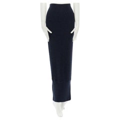 ACNE STUDIOS navy blue ribbed wool knitted zip hem midi skirt S