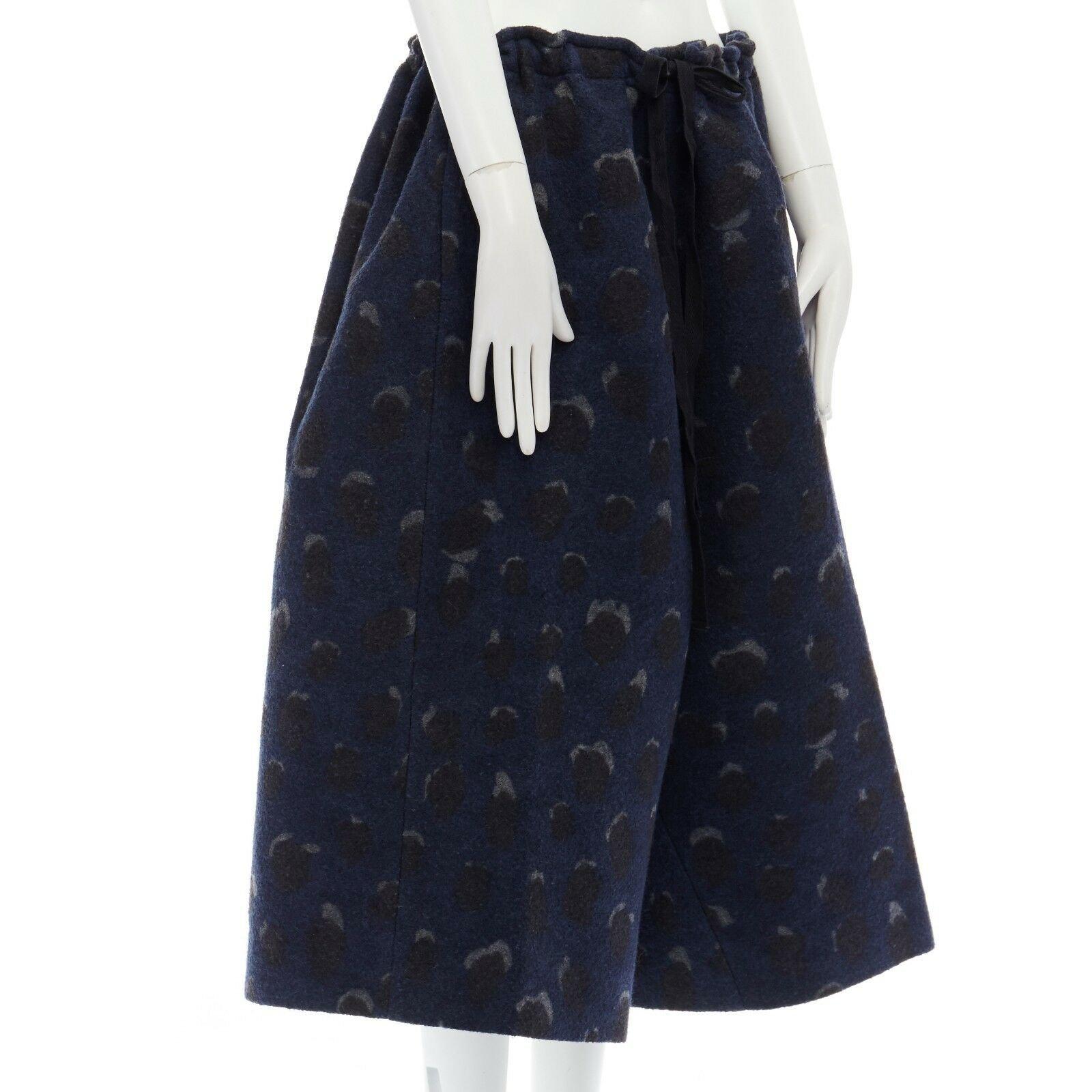 ACNE STUDIOS navy blue spot wool dropped crotch flared culotte pants FR36 S In Good Condition In Hong Kong, NT