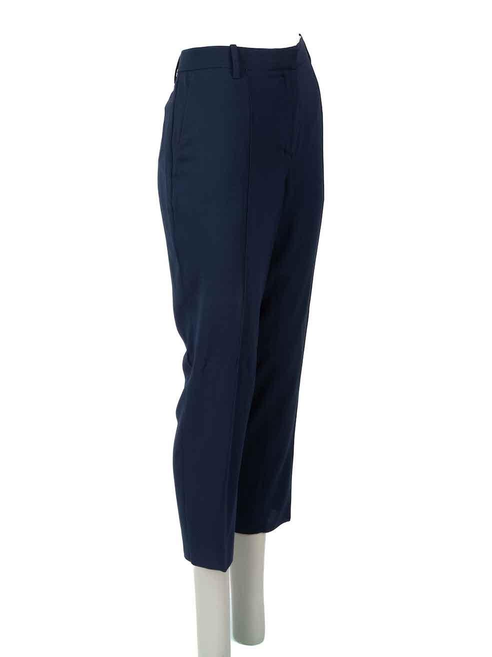 CONDITION is Very good. Hardly any visible wear to trousers is evident on this used Acne Studios designer resale item.
  
Details 
Cora Crepe
Navy
Synthetic
Trousers
Slim fit
2x Side pockets 
1x Back pocket 
Fly zip, hook and button fastening

Made