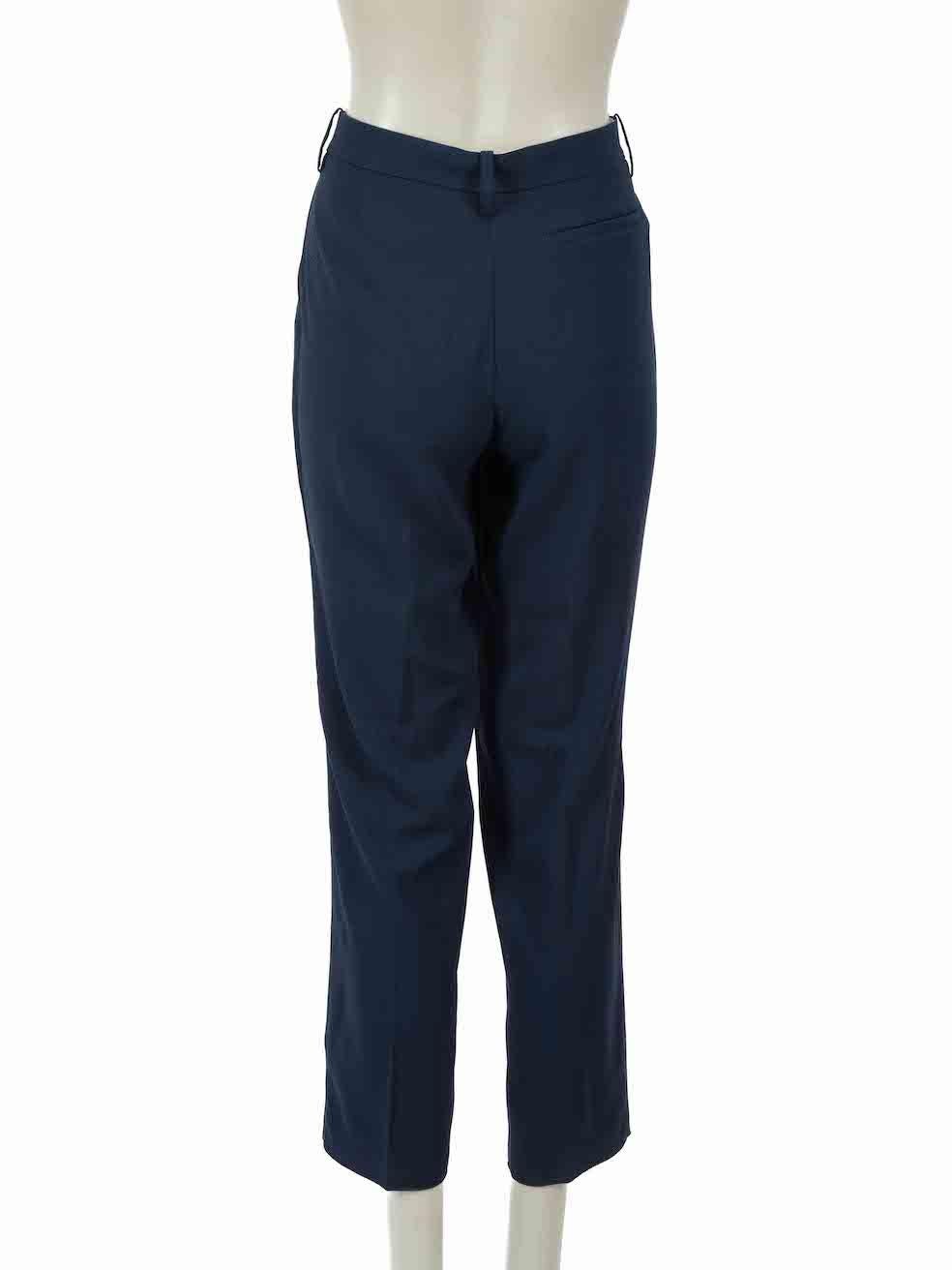 Acne Studios Navy Cora Crepe Slim Leg Trousers Size L In Excellent Condition For Sale In London, GB