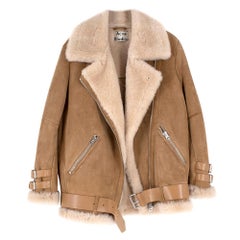 Acne Studios Nude Suede Belted Shearling Jacket 34