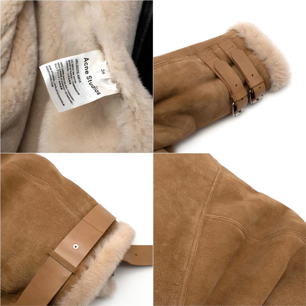 Acne Studios Nude Suede Belted Shearling Jacket 34 1