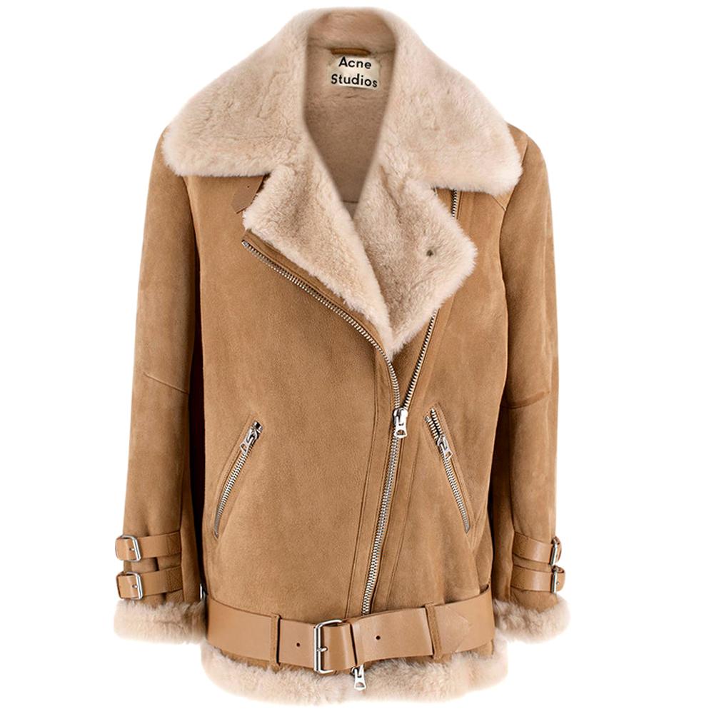 Acne Studios Nude Suede Belted Shearling Jacket 34