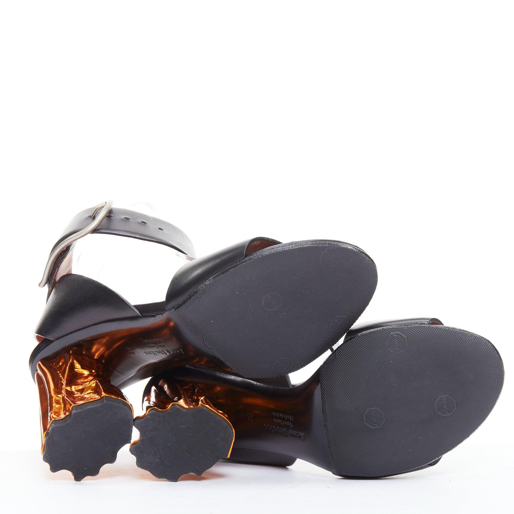 ACNE STUDIOS Obin metallic orange bark heel black leather sandals EU37 For Sale 7