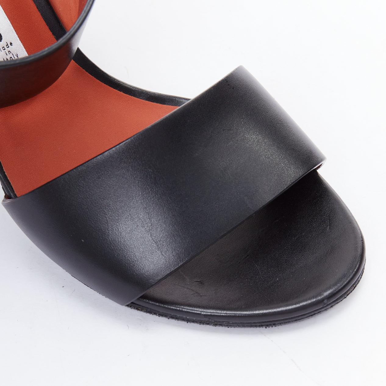 ACNE STUDIOS Obin metallic orange bark heel black leather sandals EU37 For Sale 2