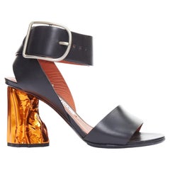 ACNE STUDIOS Obin metallic orange bark heel black leather sandals EU37