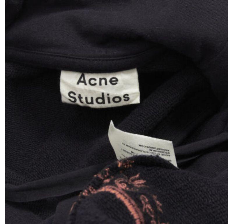 ACNE STUDIOS orange logo graphic embroidered black cotton oversized hoodie S For Sale 6
