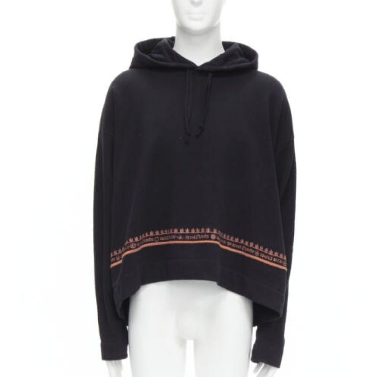 ACNE STUDIOS orange logo graphic embroidered black cotton oversized hoodie S In Excellent Condition For Sale In Hong Kong, NT