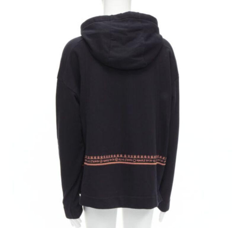ACNE STUDIOS orange logo graphic embroidered black cotton oversized hoodie S For Sale 2