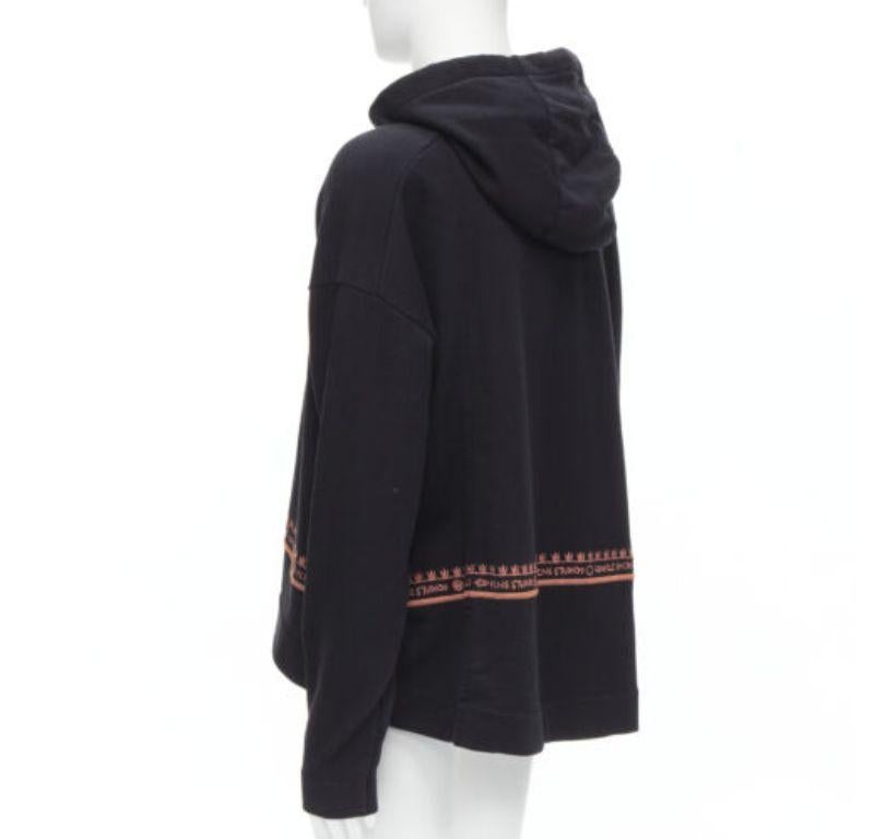 ACNE STUDIOS orange logo graphic embroidered black cotton oversized hoodie S For Sale 3