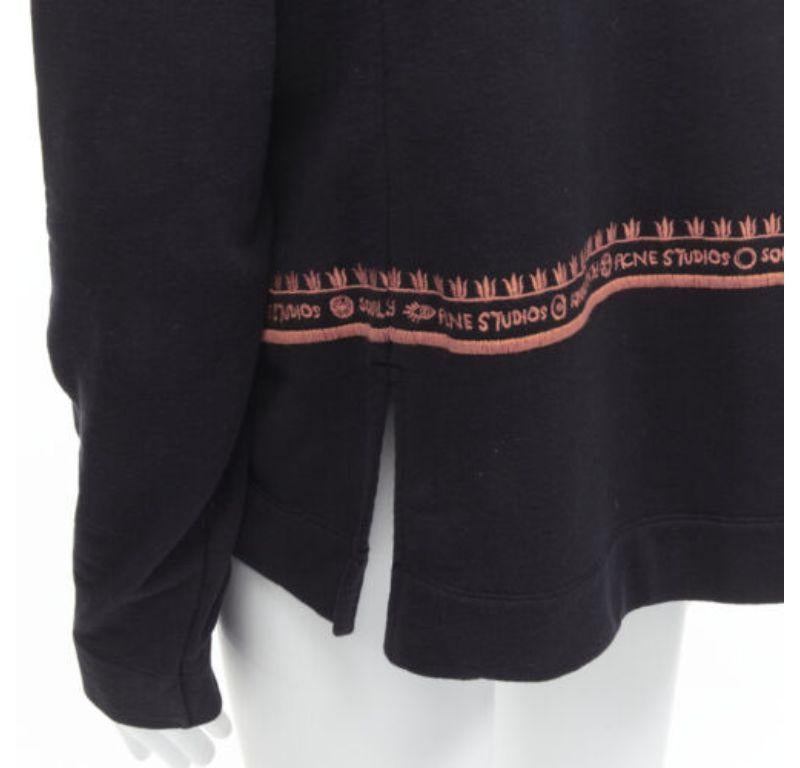 ACNE STUDIOS orange logo graphic embroidered black cotton oversized hoodie S For Sale 4