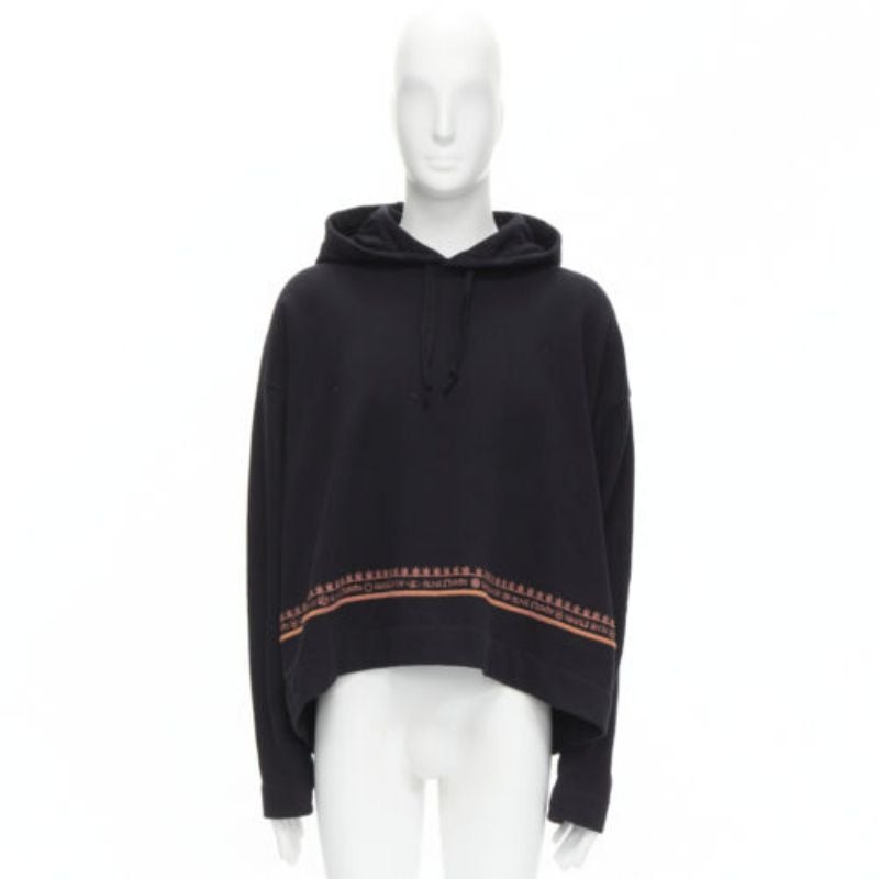ACNE STUDIOS orange logo graphic embroidered black cotton oversized hoodie S For Sale