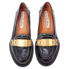 ACNE STUDIOS Penny Watch gold buckle black topstitch loafers EU38