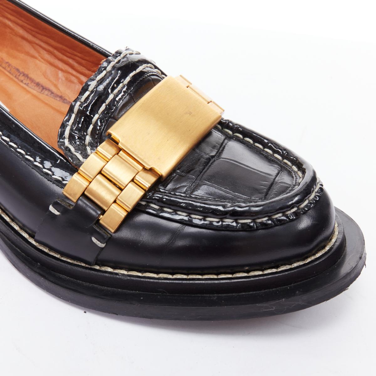 ACNE STUDIOS Mocasines con pespunte negro y hebilla dorada EU38 en venta 2
