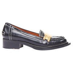 ACNE STUDIOS Penny Watch gold buckle black topstitch loafers EU38