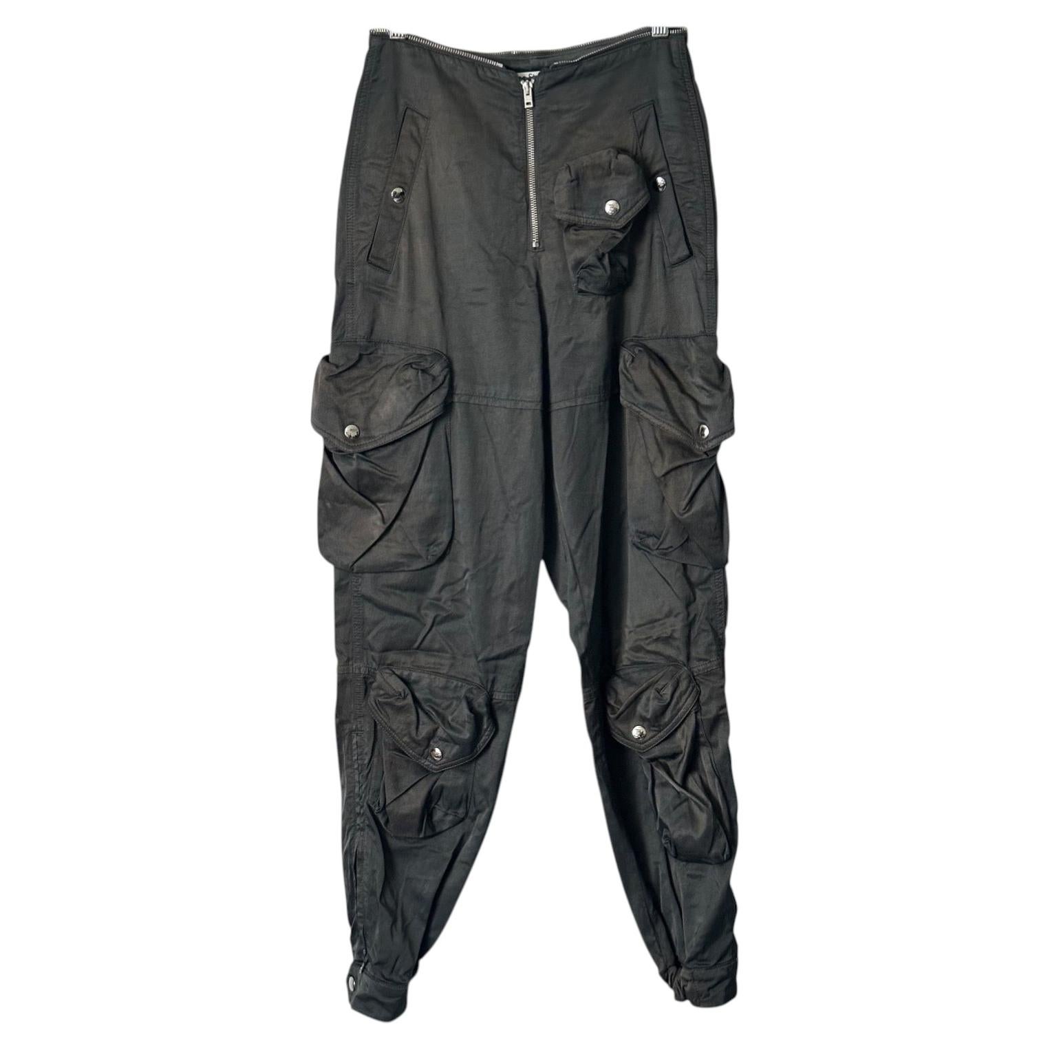 Acne Studios Percilia Shiny Cargo Trousers size 32 Dusty Grey Tech Wear Joggers