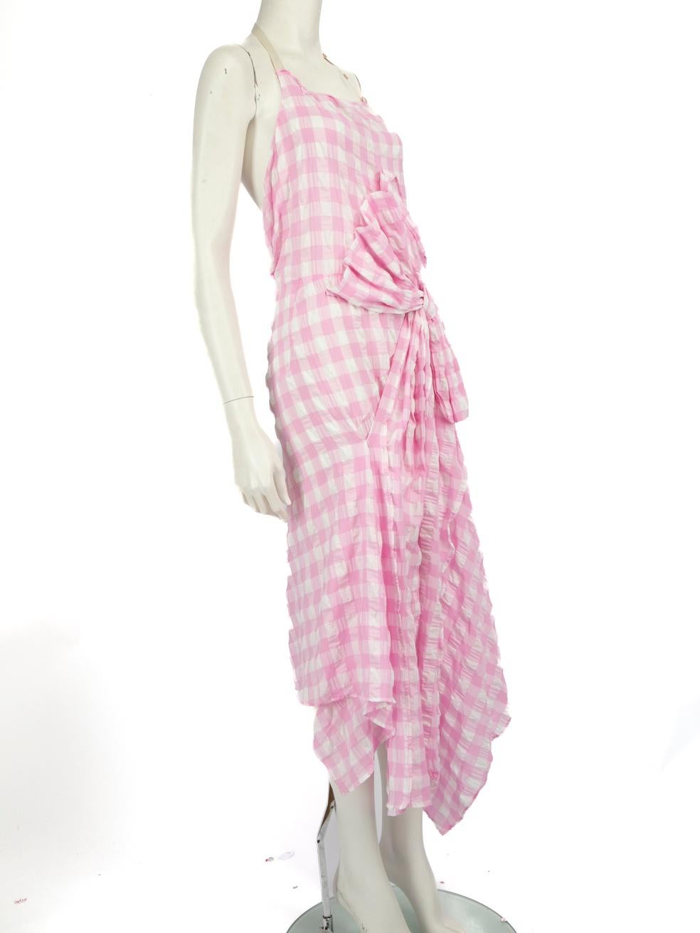 CONDITION is Very good. Hardly any visible wear to the dress is evident on this used Acne Studios designer resale item.
 Details
 Pink 
 Polyester
 Dress
 Midi
 Sleeveless
 Front bow detail
 Gingham pattern
 Adjustable halter neck
 Back hook and zip