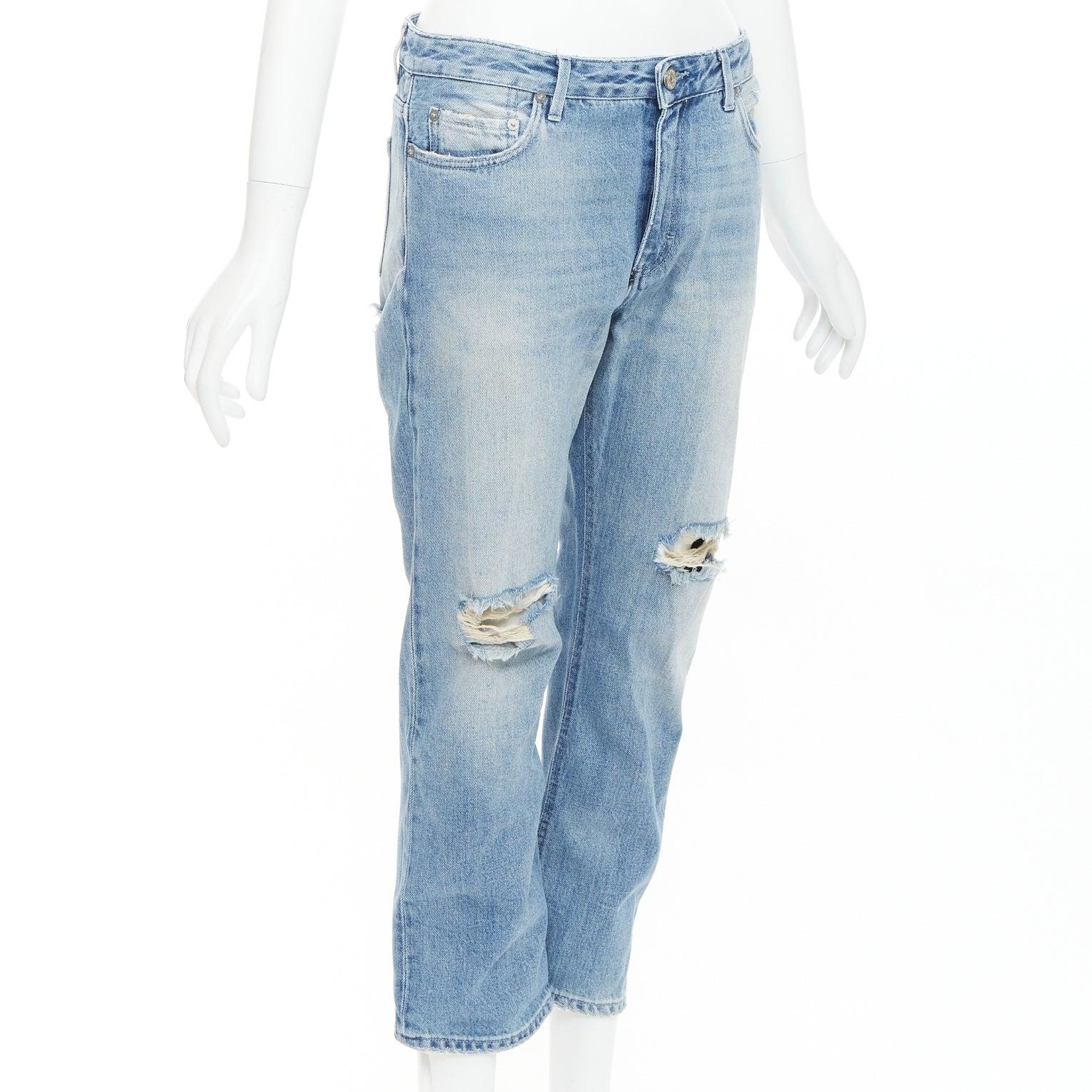Blu ACNE STUDIOS Pop Trash, jeans strappati in cotone con ginocchia consumate sul retro FR34 XS in vendita