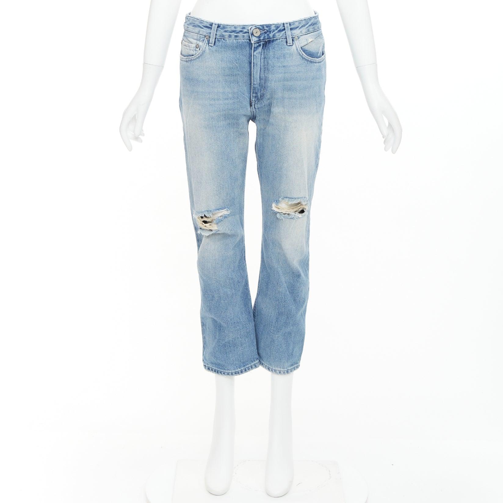 ACNE STUDIOS Pop Trash, jeans strappati in cotone con ginocchia consumate sul retro FR34 XS in vendita 4