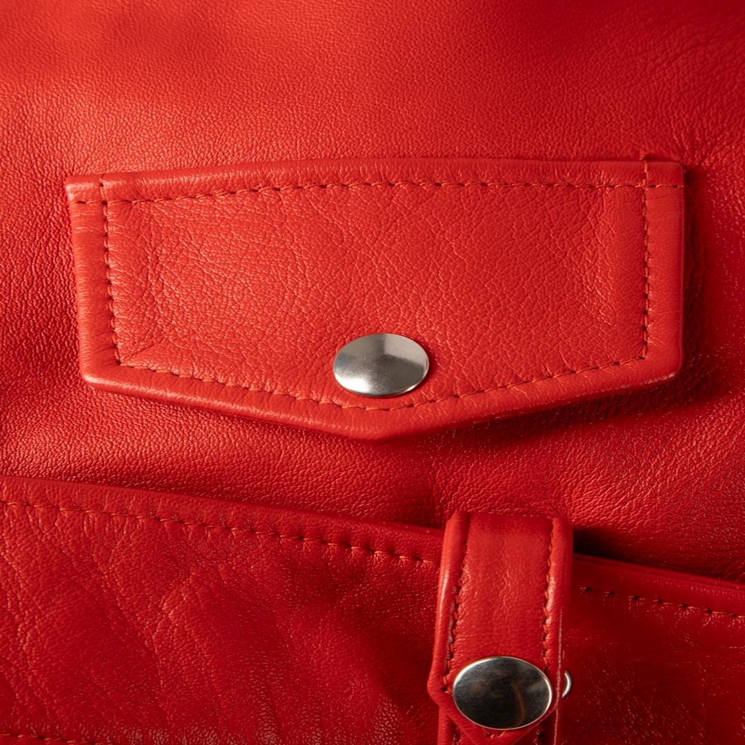 Acne Studios Red Lamb Leather Biker Jacket Size XXS In Good Condition For Sale In London, GB