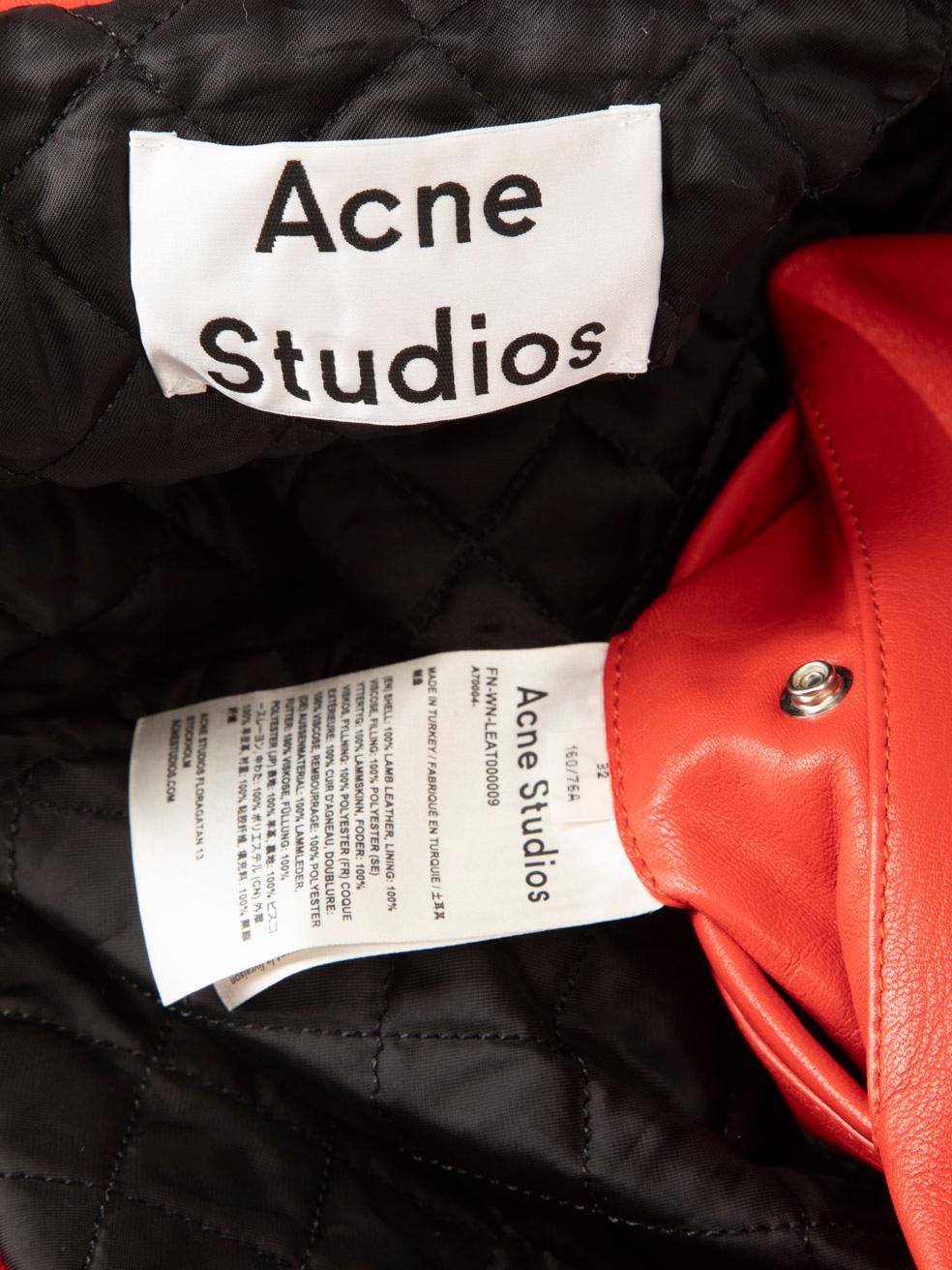 Acne Studios Red Lamb Leather Biker Jacket Size XXS For Sale 4