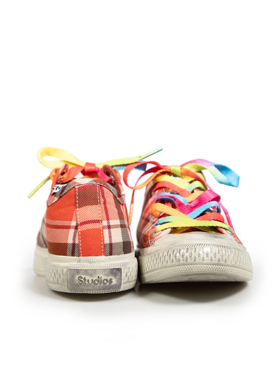 Beige Acne Studios Red Tartan Distressed Trainers Size EU 38 For Sale