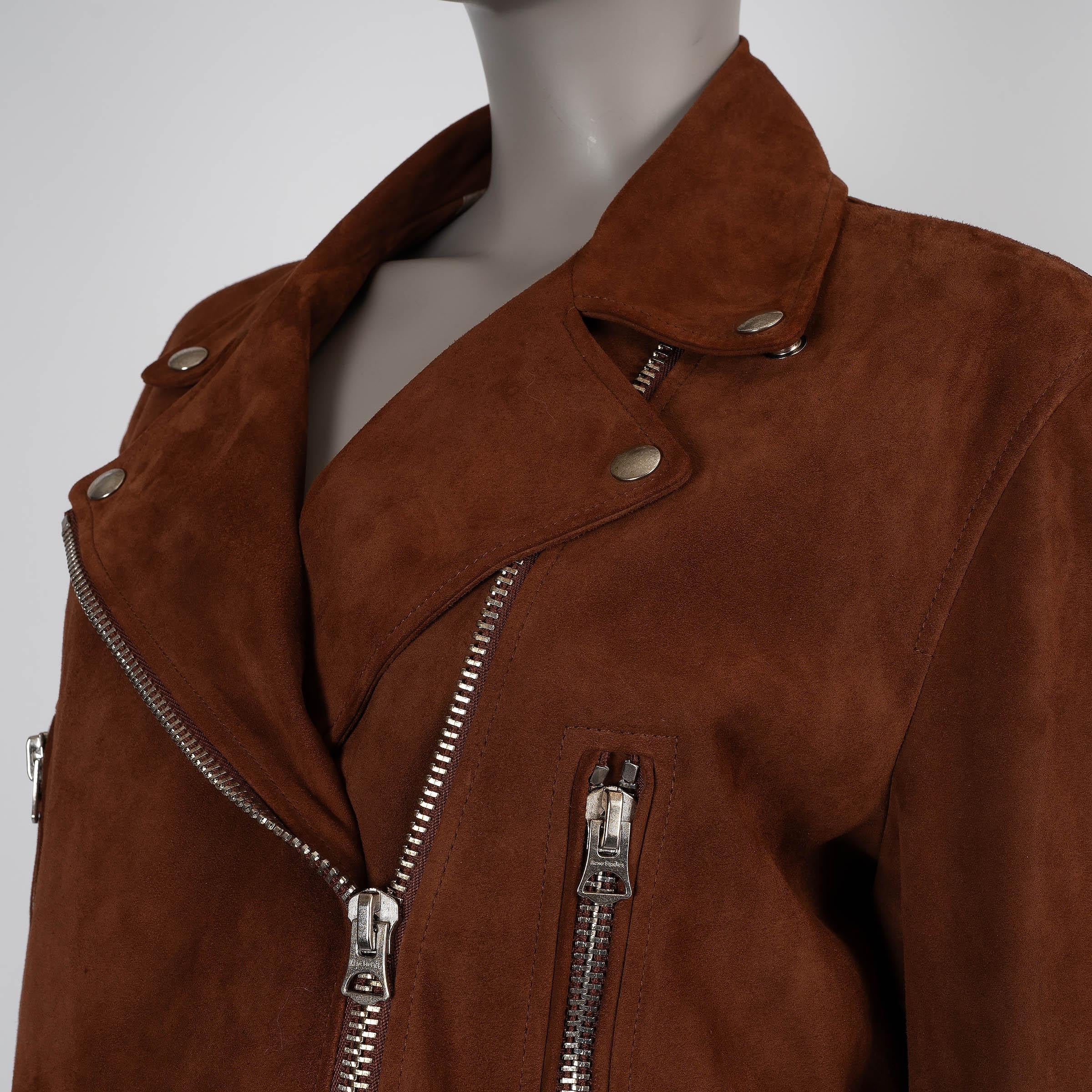 Donna ACNE STUDIOS rust brown suede 2018 MERLYN BIKER Jacket 38 M in vendita