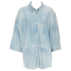 ACNE STUDIOS sample washed blue faux suede kimono sleeves oversized shirt top S