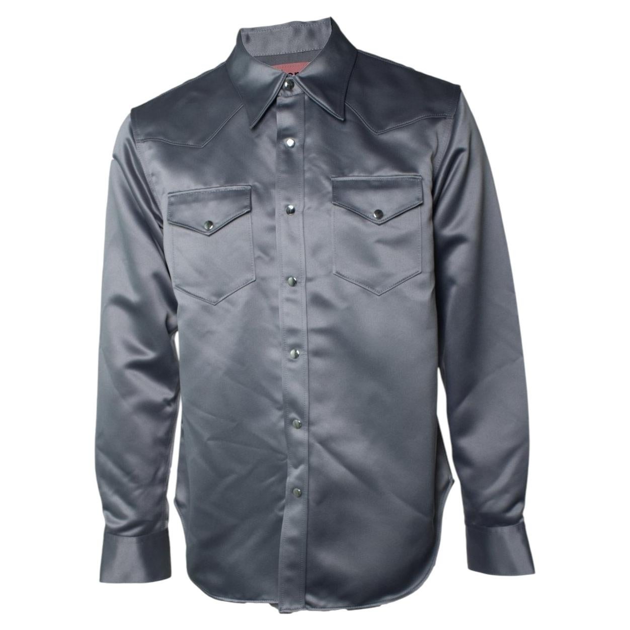 Acne studios, Satin western shirt in grey For Sale