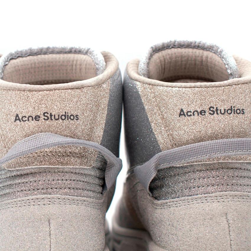 Acne Studios Silver High Top Glitter Sneakers - US 7.5 In Excellent Condition For Sale In London, GB