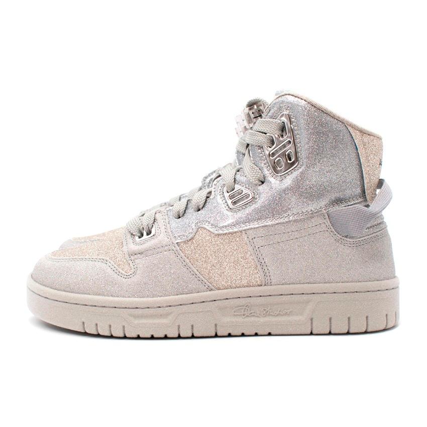Acne Studios Silver High Top Glitter Sneakers - US 7.5 For Sale 1