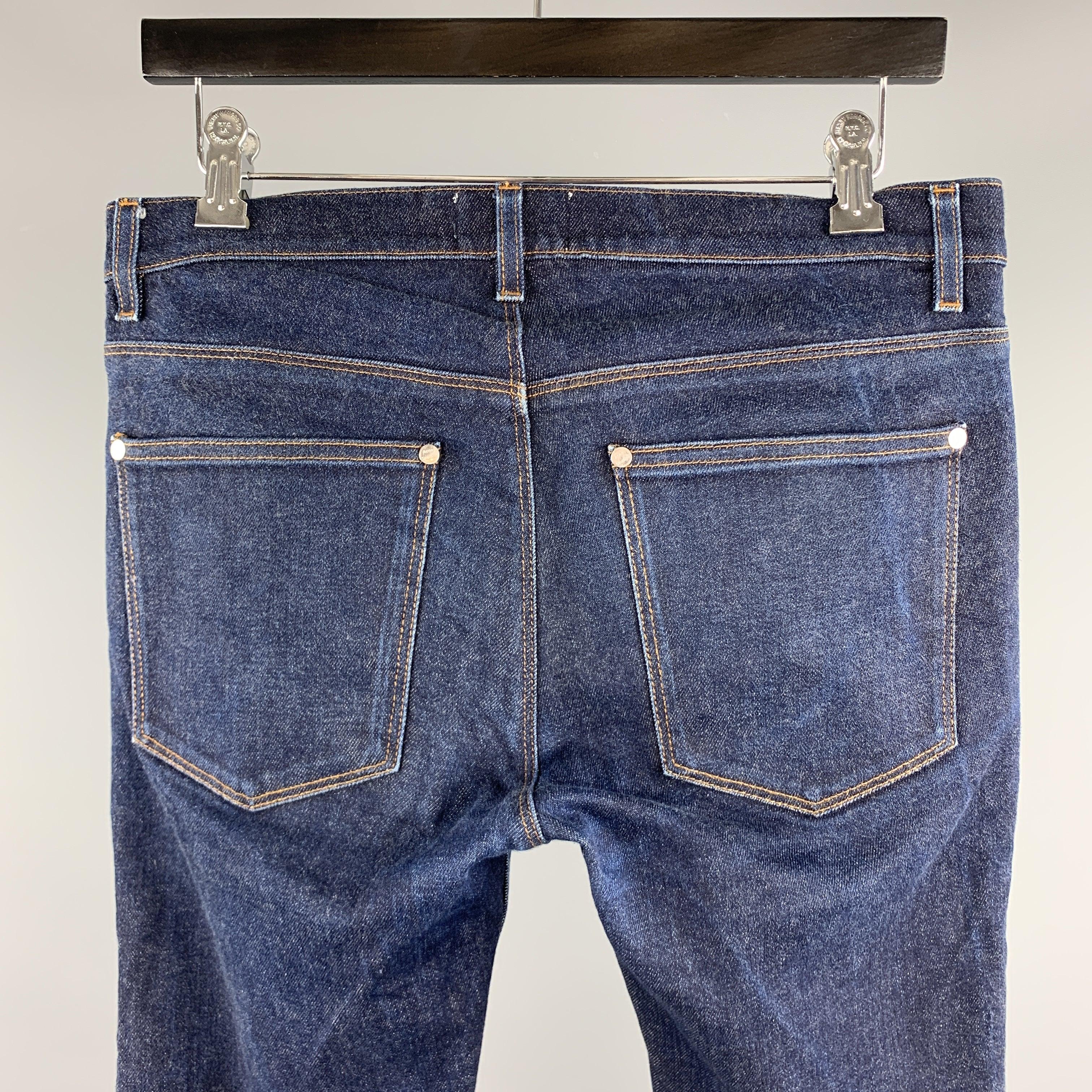ACNE STUDIOS Size 31 x 32 Indigo Solid Cotton / Polyurethane Zip Fly Jeans In Good Condition In San Francisco, CA