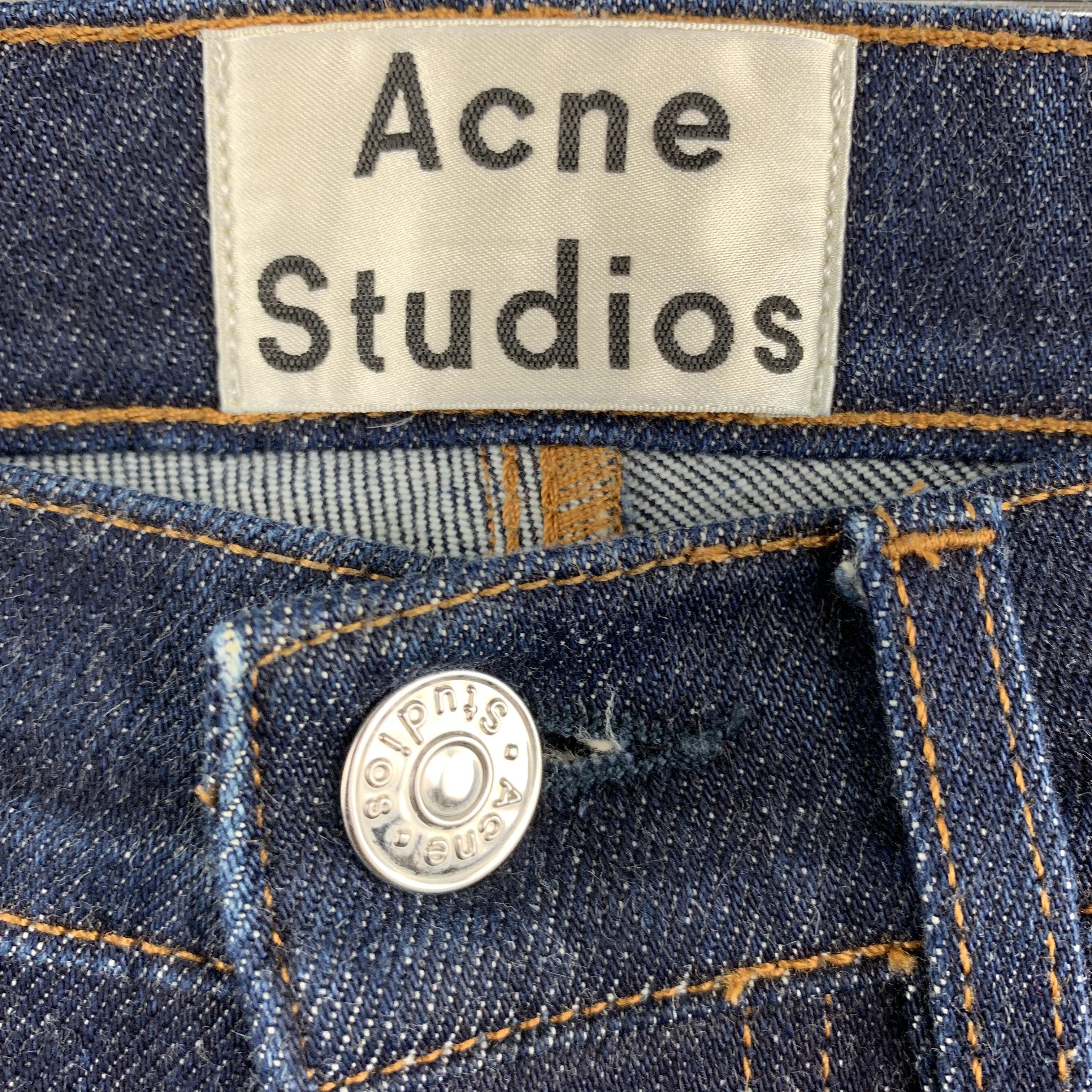 Men's ACNE STUDIOS Size 31 x 32 Indigo Solid Cotton / Polyurethane Zip Fly Jeans