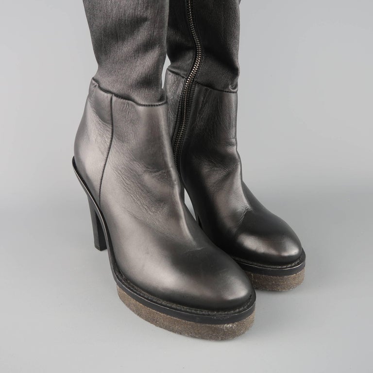 ACNE STUDIOS Size 6 Black Leather REVERY Platform Thigh High Boots at