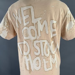 Camiseta de algodón con cuello redondo y estampado gráfico de ACNE STUDIOS, talla XXS, color beige y blanco